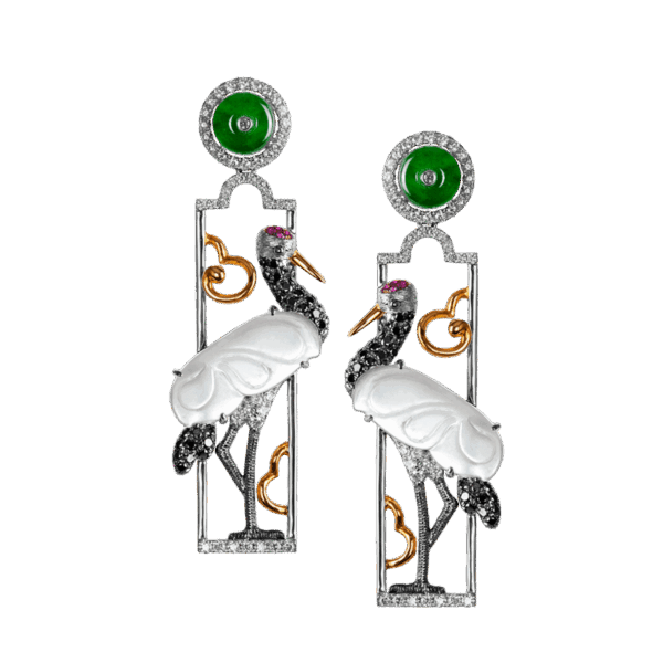 Heron Jadeite Diamond Earrings