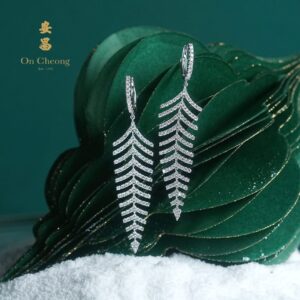 Diamond Feather Dangling Earrings